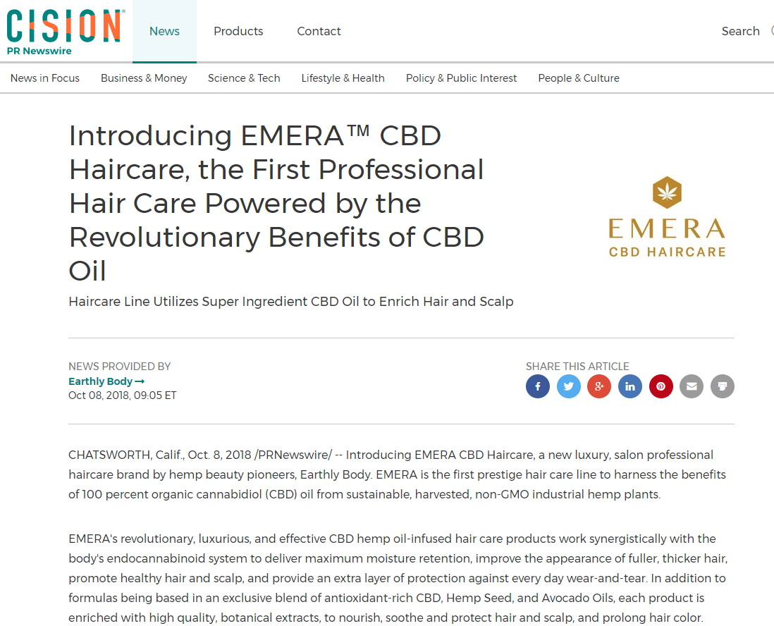 EMERA CBD Hair Care | Press | PR NewsWire